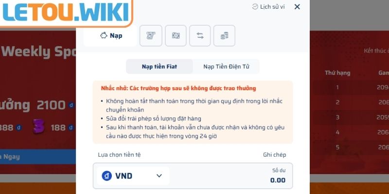 Nạp Tiền LETOU - Hướng Dẫn Chi Tiết Từ A Đến Z Cho Người Mới 1 Yếu tố cần chuẩn bị khi nạp tiền LETOU